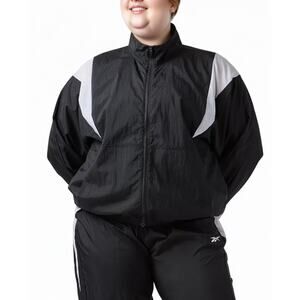NWT Reebok Plus Size Zip-Front Long-Sleeve Color Blocked Jacket Black/White 4X